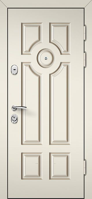 Входная дверь белая с отделкой шпон и глазком №50
